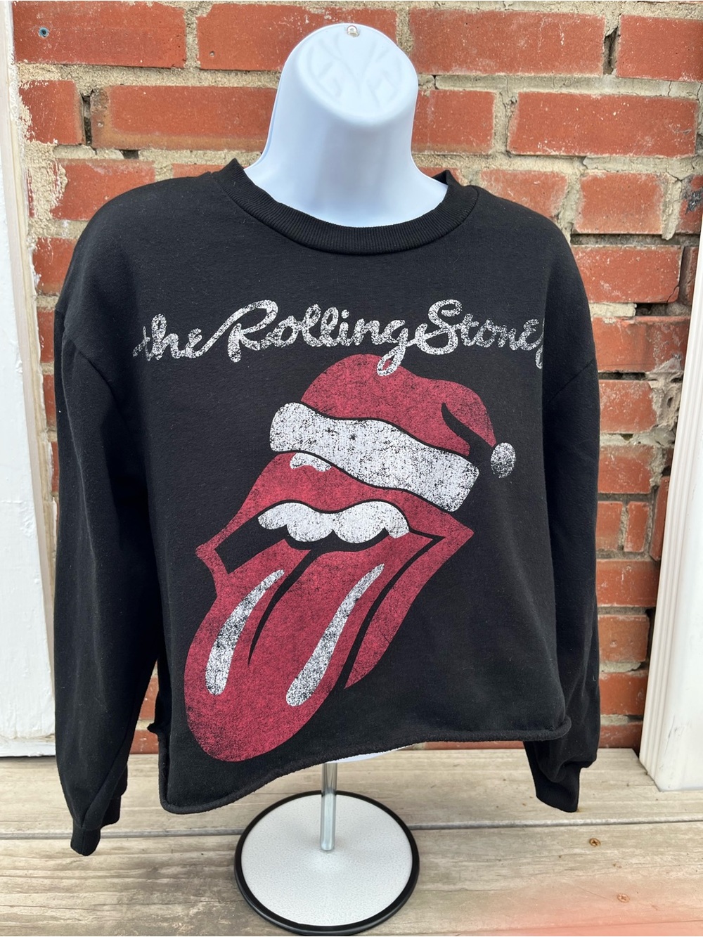 the Rolling Stones Black Logo Crewneck with White Print